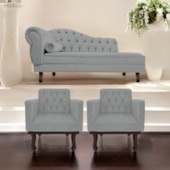 Kit Diva Recamier Juliana130cm Lado Direito e 02 Poltronas Classic Corano Cinza - Amarena Móveis