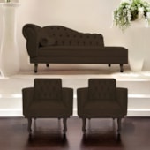 Kit Diva Recamier Juliana130cm Lado Direito e 02 Poltronas Classic Corano Marrom - Amarena Móveis
