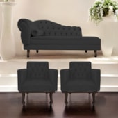 Kit Diva Recamier Juliana130cm Lado Direito e 02 Poltronas Classic Corano Preto - Amarena Móveis
