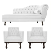 Kit Diva Recamier Juliana130cm Lado Esquerdo e 02 Poltronas Classic Corano Branco - Amarena Móveis