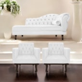 Kit Diva Recamier Juliana130cm Lado Esquerdo e 02 Poltronas Classic Corano Branco - Amarena Móveis