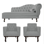 Kit Diva Recamier Juliana130cm Lado Esquerdo e 02 Poltronas Classic Corano Cinza - Amarena Móveis