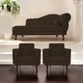 Kit Diva Recamier Juliana130cm Lado Esquerdo e 02 Poltronas Classic Corano Marrom - Amarena Móveis