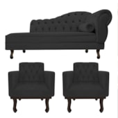 Kit Diva Recamier Juliana130cm Lado Esquerdo e 02 Poltronas Classic Corano Preto - Amarena Móveis