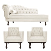 Kit Diva Recamier Juliana140cm Lado Direito e 02 Poltronas Classic Corano Bege - Amarena Móveis