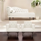 Kit Diva Recamier Juliana140cm Lado Direito e 02 Poltronas Classic Corano Bege - Amarena Móveis