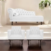 Kit Diva Recamier Juliana140cm Lado Direito e 02 Poltronas Classic Corano Branco - Amarena Móveis