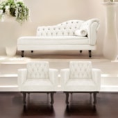 Kit Diva Recamier Juliana140cm Lado Esquerdo e 02 Poltronas Classic Corano Bege - Amarena Móveis