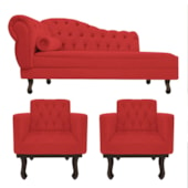 Kit Diva Recamier Juliana185cm Lado Direito e 02 Poltronas Classic Corano Vermelho - Amarena Móveis