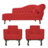 Kit Diva Recamier Juliana185cm Lado Esquerdo e 02 Poltronas Classic Corano Vermelho - Amarena Móveis