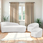 Kit Divã Recamier Orgânico França 140cm Lado Direito e 2 Poltronas Amore Bouclé Branco