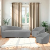Kit Divã Recamier Orgânico França 140cm Lado Direito e 2 Poltronas Amore Bouclé Cinza