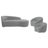 Kit Divã Recamier Orgânico França 140cm Lado Direito e 2 Poltronas Amore Bouclé Cinza