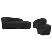 Kit Divã Recamier Orgânico França 140cm Lado Direito e 2 Poltronas Amore Bouclé Preto