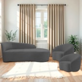 Kit Divã Recamier Orgânico França 140cm Lado Direito e 2 Poltronas Amore Linho Cinza Escuro
