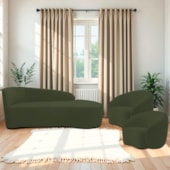 Kit Divã Recamier Orgânico França 140cm Lado Direito e 2 Poltronas Amore Linho Verde