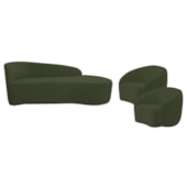 Kit Divã Recamier Orgânico França 140cm Lado Direito e 2 Poltronas Amore Linho Verde