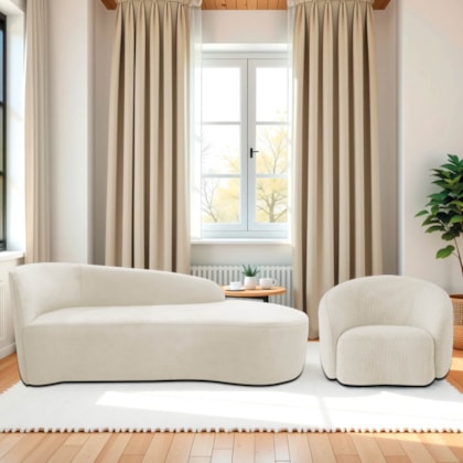 Kit Divã Recamier Orgânico França 140cm Lado Direito e Poltrona Amore Bouclé Bege
