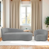 Kit Divã Recamier Orgânico França 140cm Lado Direito e Poltrona Amore Bouclé Cinza