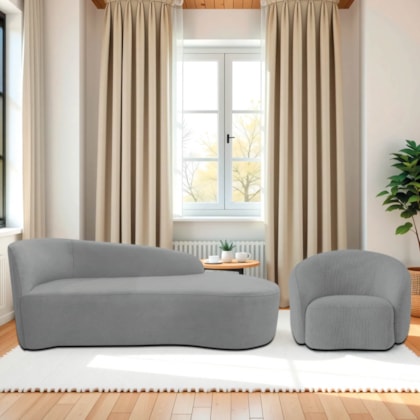 Kit Divã Recamier Orgânico França 140cm Lado Direito e Poltrona Amore Bouclé Cinza