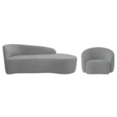 Kit Divã Recamier Orgânico França 140cm Lado Direito e Poltrona Amore Bouclé Cinza