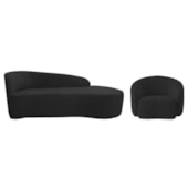 Kit Divã Recamier Orgânico França 140cm Lado Direito e Poltrona Amore Bouclé Preto