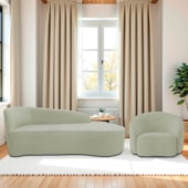 Kit Divã Recamier Orgânico França 140cm Lado Direito e Poltrona Amore Bouclé Verde Oliva