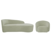 Kit Divã Recamier Orgânico França 140cm Lado Direito e Poltrona Amore Bouclé Verde Oliva