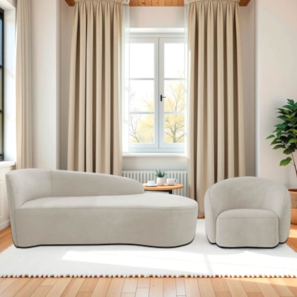 Kit Divã Recamier Orgânico França 140cm Lado Direito e Poltrona Amore Linho Bege