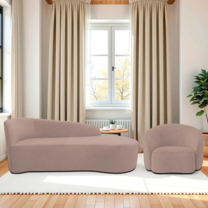 Kit Divã Recamier Orgânico França 140cm Lado Direito e Poltrona Amore Linho Rosê