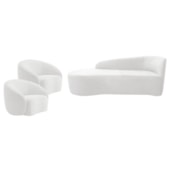 Kit Divã Recamier Orgânico França 140cm Lado Esquerdo e 2 Poltronas Amore Bouclé Branco