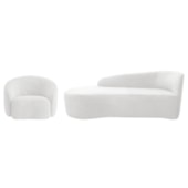 Kit Divã Recamier Orgânico França 140cm Lado Esquerdo e Poltrona Amore Bouclé Branco