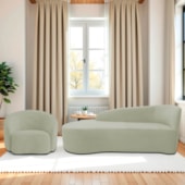 Kit Divã Recamier Orgânico França 140cm Lado Esquerdo e Poltrona Amore Bouclé Verde Oliva