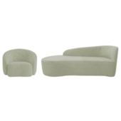 Kit Divã Recamier Orgânico França 140cm Lado Esquerdo e Poltrona Amore Bouclé Verde Oliva