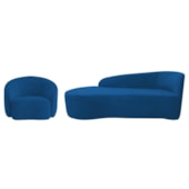 Kit Divã Recamier Orgânico França 140cm Lado Esquerdo e Poltrona Amore Linho Azul Royal