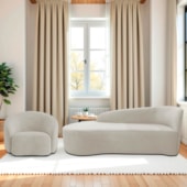 Kit Divã Recamier Orgânico França 140cm Lado Esquerdo e Poltrona Amore Linho Bege