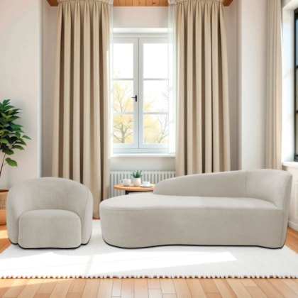 Kit Divã Recamier Orgânico França 140cm Lado Esquerdo e Poltrona Amore Linho Bege