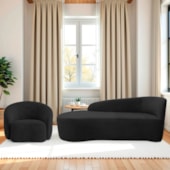 Kit Divã Recamier Orgânico França 140cm Lado Esquerdo e Poltrona Amore Linho Preto