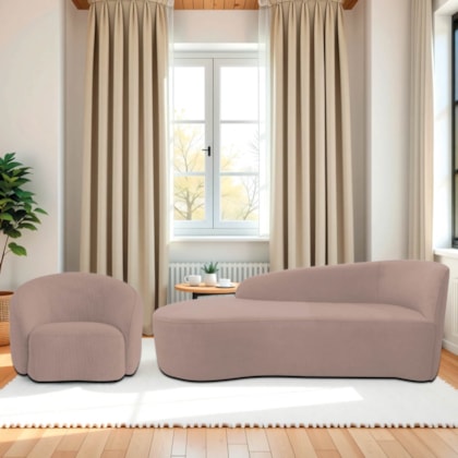 Kit Divã Recamier Orgânico França 140cm Lado Esquerdo e Poltrona Amore Linho Rosê