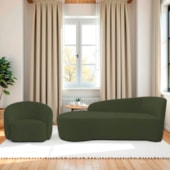Kit Divã Recamier Orgânico França 140cm Lado Esquerdo e Poltrona Amore Linho Verde