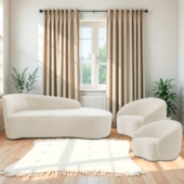 Kit Divã Recamier Orgânico França 160cm Lado Direito e 2 Poltronas Amore Bouclé Bege