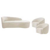 Kit Divã Recamier Orgânico França 160cm Lado Direito e 2 Poltronas Amore Bouclé Bege