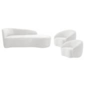 Kit Divã Recamier Orgânico França 160cm Lado Direito e 2 Poltronas Amore Bouclé Branco