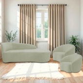 Kit Divã Recamier Orgânico França 160cm Lado Direito e 2 Poltronas Amore Bouclé Verde Oliva