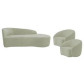 Kit Divã Recamier Orgânico França 160cm Lado Direito e 2 Poltronas Amore Bouclé Verde Oliva