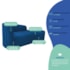 Kit Divã Recamier Orgânico França 160cm Lado Direito e 2 Poltronas Amore Linho Azul Royal