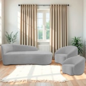 Kit Divã Recamier Orgânico França 160cm Lado Direito e 2 Poltronas Amore Linho Cinza Claro