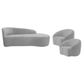 Kit Divã Recamier Orgânico França 160cm Lado Direito e 2 Poltronas Amore Linho Cinza Claro