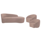 Kit Divã Recamier Orgânico França 160cm Lado Direito e 2 Poltronas Amore Linho Rosê