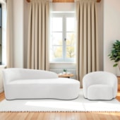 Kit Divã Recamier Orgânico França 160cm Lado Direito e Poltrona Amore Bouclé Branco